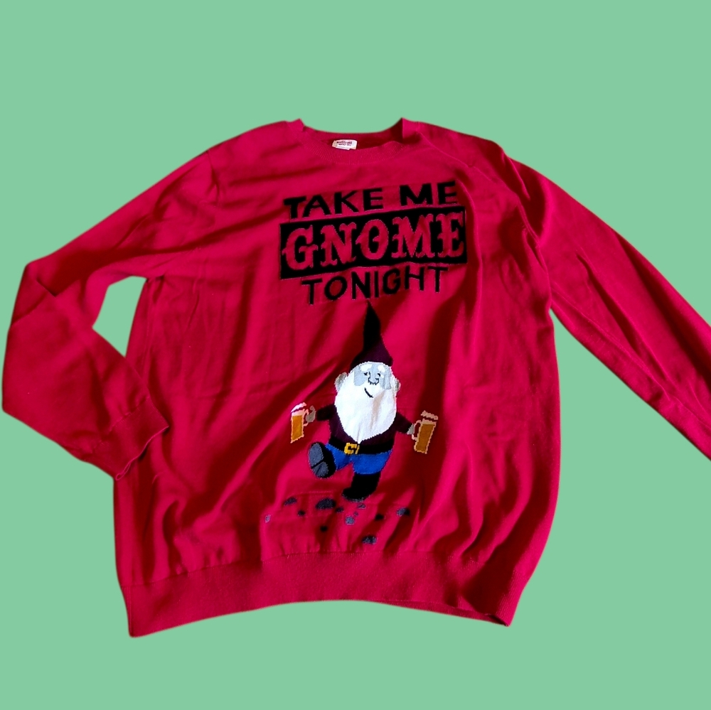 Red Gnome Graphic Holiday Men's Sweater Xl